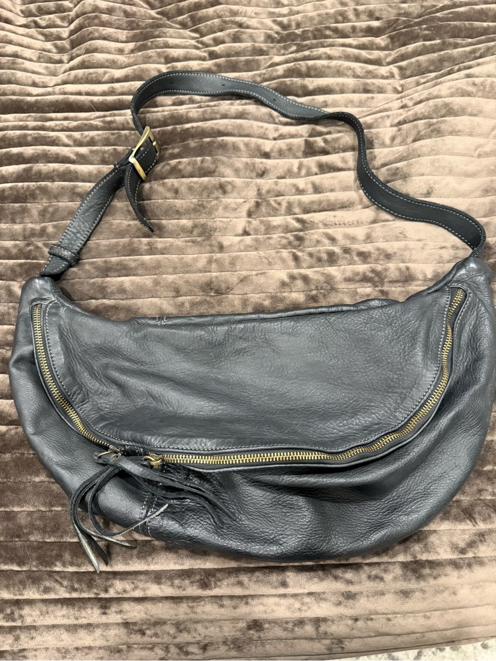 Black Italian leather crossbody bag